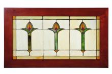 Meyda Green 97961 - 24" Wide X 14" High Arts & Crafts Bud Trio Wood Frame Stained Glass Window