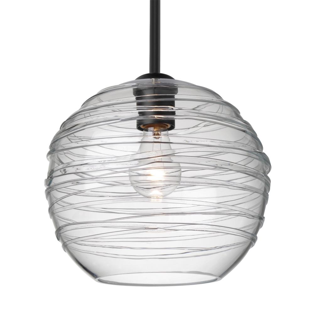 Besa Wave 10 Stem Pendant Black Clear 1x60W MAX E26 Base
