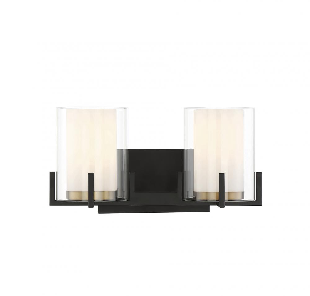 Eaton 2-Light Bathroom Vanity Light in Matte Black with Warm Brass Accents