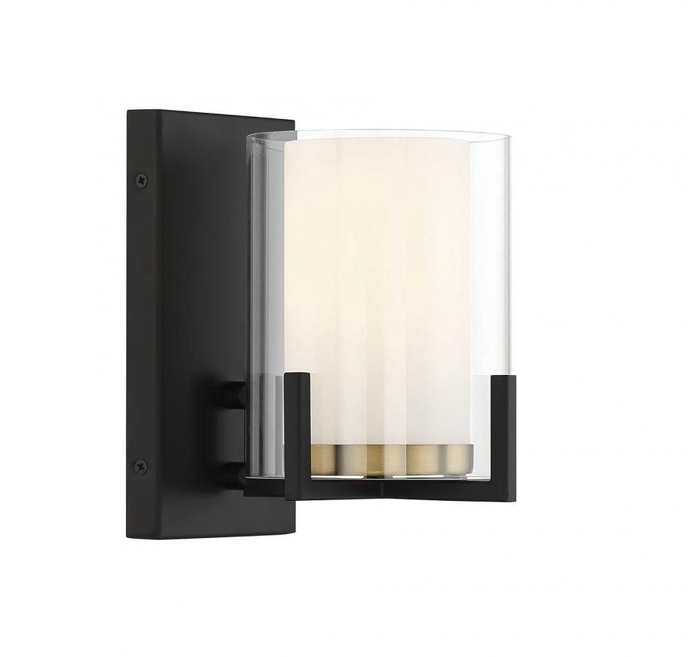 Eaton 1-Light Wall Sconce in Matte Black with Warm Brass Accents