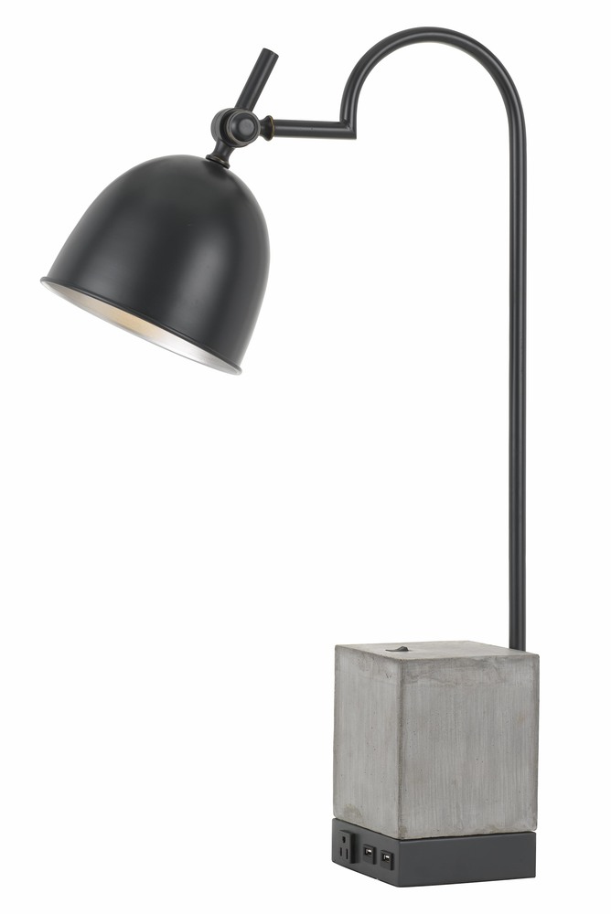 60W Beaumont Metal Desk Lamp With Cement Base, 1 Electrical Outlet And 2 USB Outlets