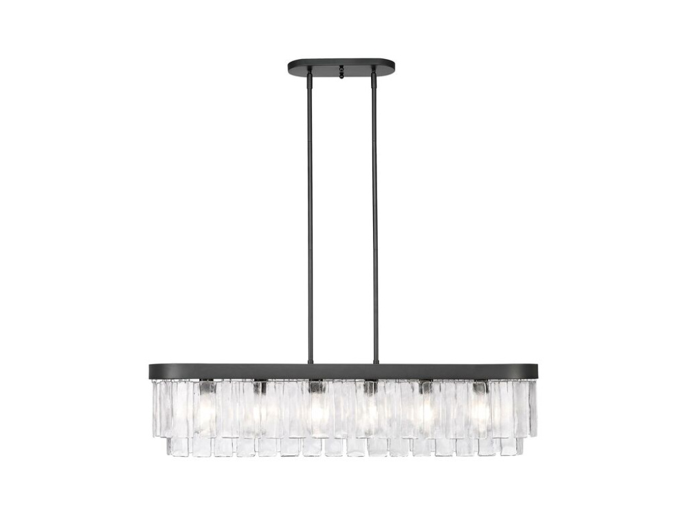Ciara 6-Light Linear Pendant in Matte Black with Hammered Water Glass