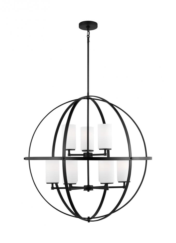 Alturas indoor dimmable LED 9-light single tier chandelier in midnight black finish with spherical s