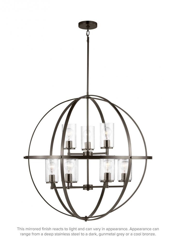 Alturas indoor dimmable 9-light multi-tier chandelier in pewter bronze finish with spherical steel f