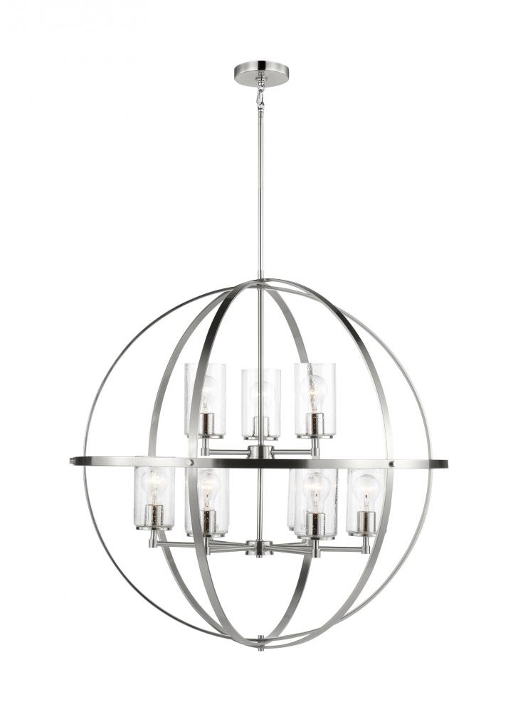 Alturas indoor dimmable 9-light multi-tier chandelier in brushed nickel finish with spherical steel