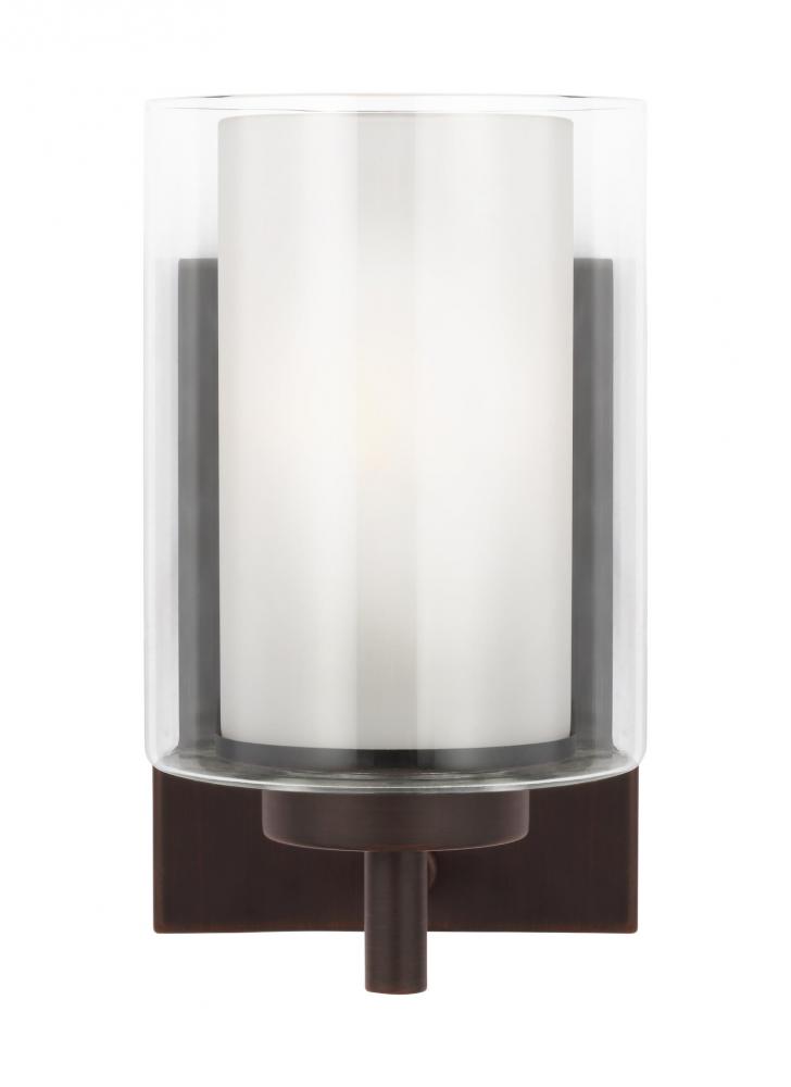 Elmwood Park traditional 1-light indoor dimmable bath vanity wall sconce in bronze finish with satin