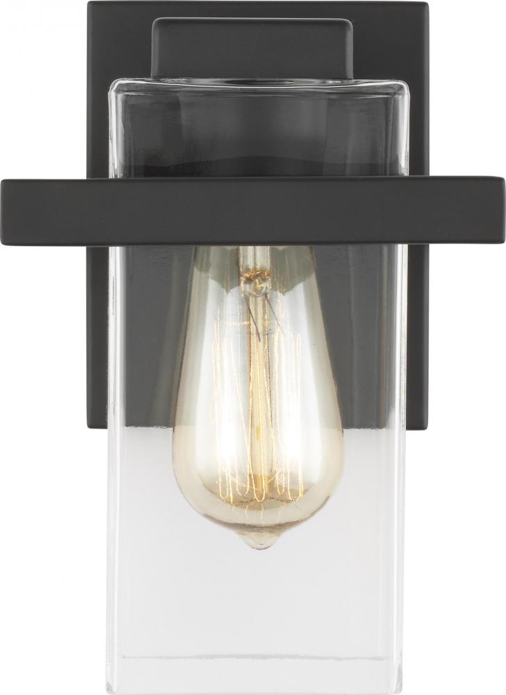 Mitte transitional 1-light indoor dimmable bath vanity wall sconce in midnight black finish with cle