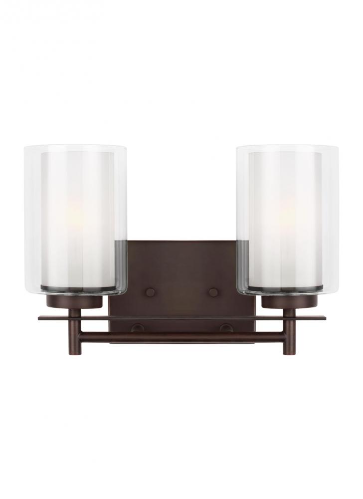Elmwood Park traditional 2-light indoor dimmable bath vanity wall sconce in bronze finish with satin