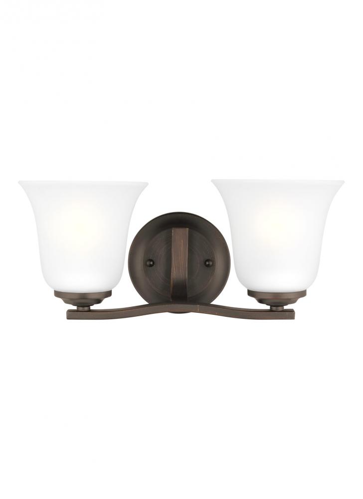 Emmons traditional 2-light indoor dimmable bath vanity wall sconce in bronze finish with satin etche