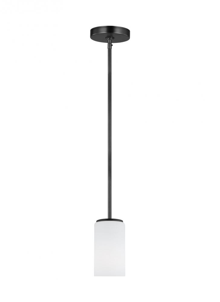 Alturas indoor dimmable 1-light mini pendant in a midnight black finish and etched white glass shade