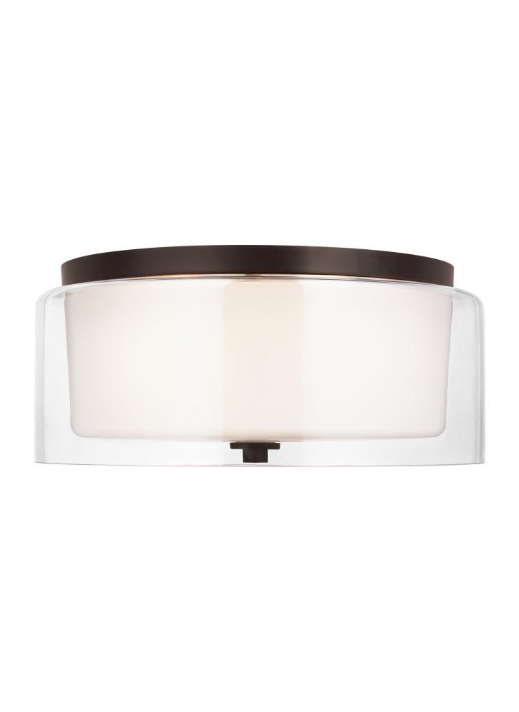 Elmwood Park traditional 2-light indoor dimmable ceiling semi-flush mount in bronze finish with sati