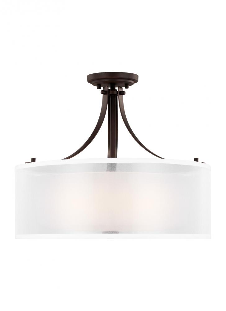 Elmwood Park traditional 3-light indoor dimmable ceiling semi-flush mount in bronze finish with sati