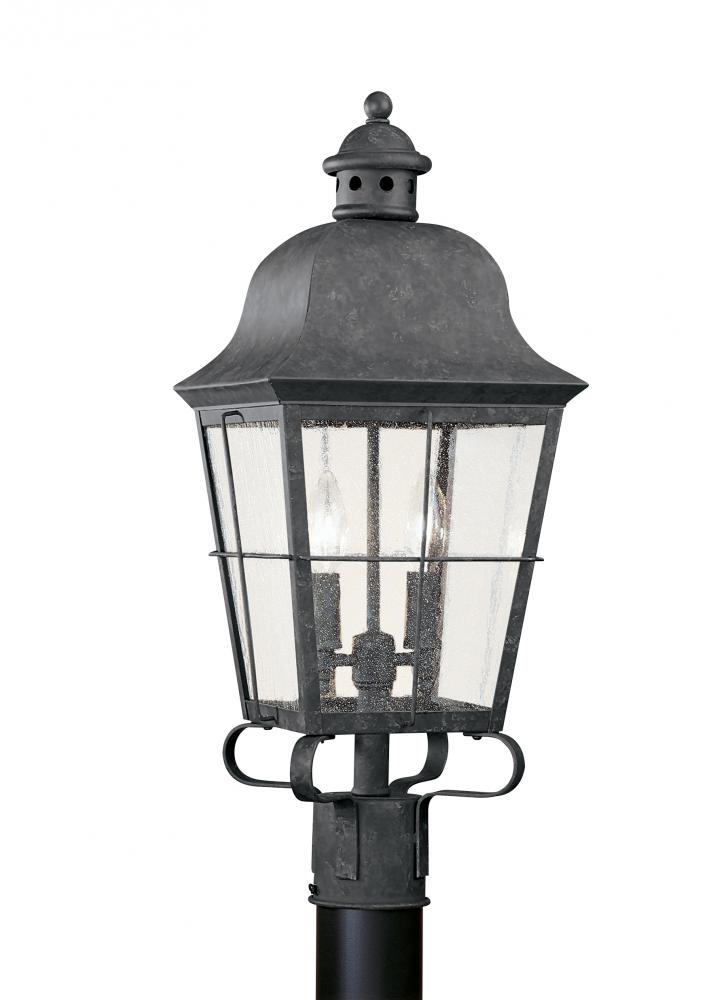 Chatham traditional 2-light outdoor exterior post lantern in oxidized bronze finish with clear seede