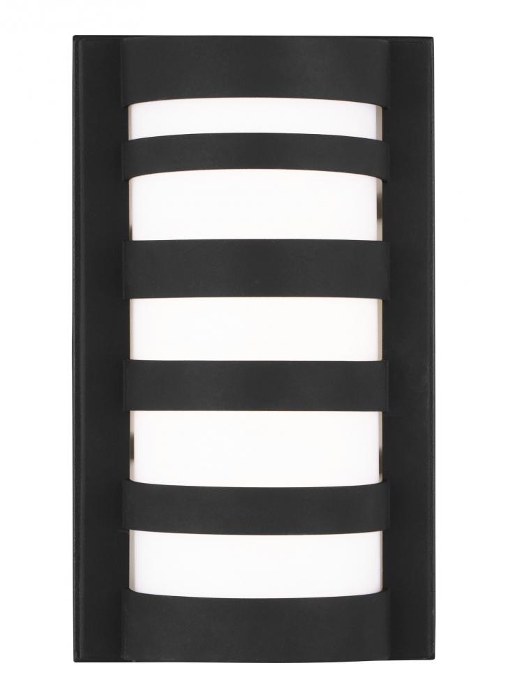 Rebay modern 1-light LED outdoor exterior small wall lantern sconce in black finish with etched glas