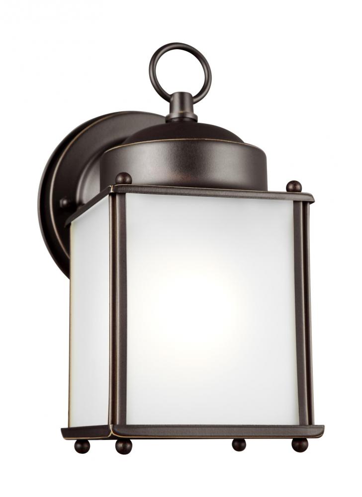 New Castle traditional 1-light LED outdoor exterior wall lantern sconce in antique bronze finish wit