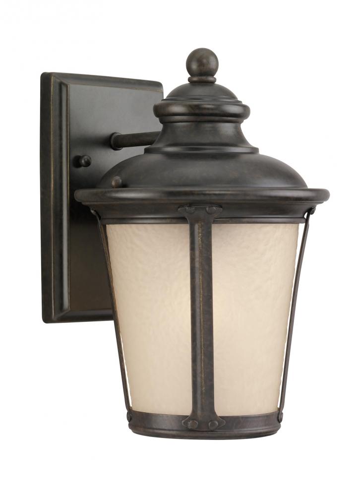 Cape May traditional 1-light LED outdoor exterior small wall lantern sconce in burled iron grey fini