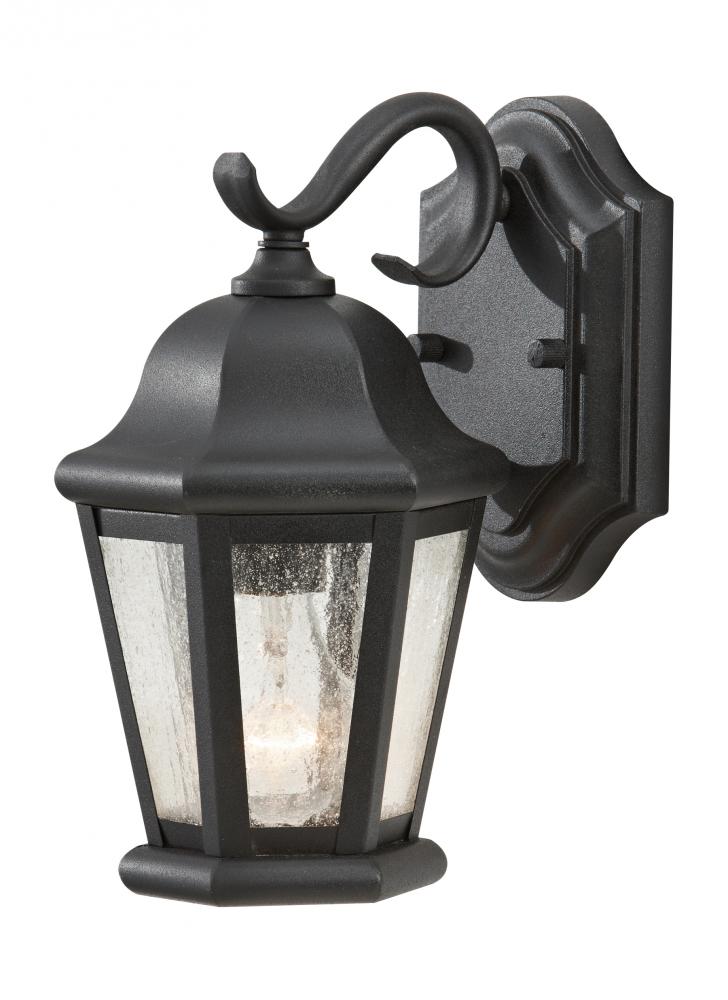 Martinsville traditional 1-light outdoor exterior small wall lantern sconce in black finish with cle