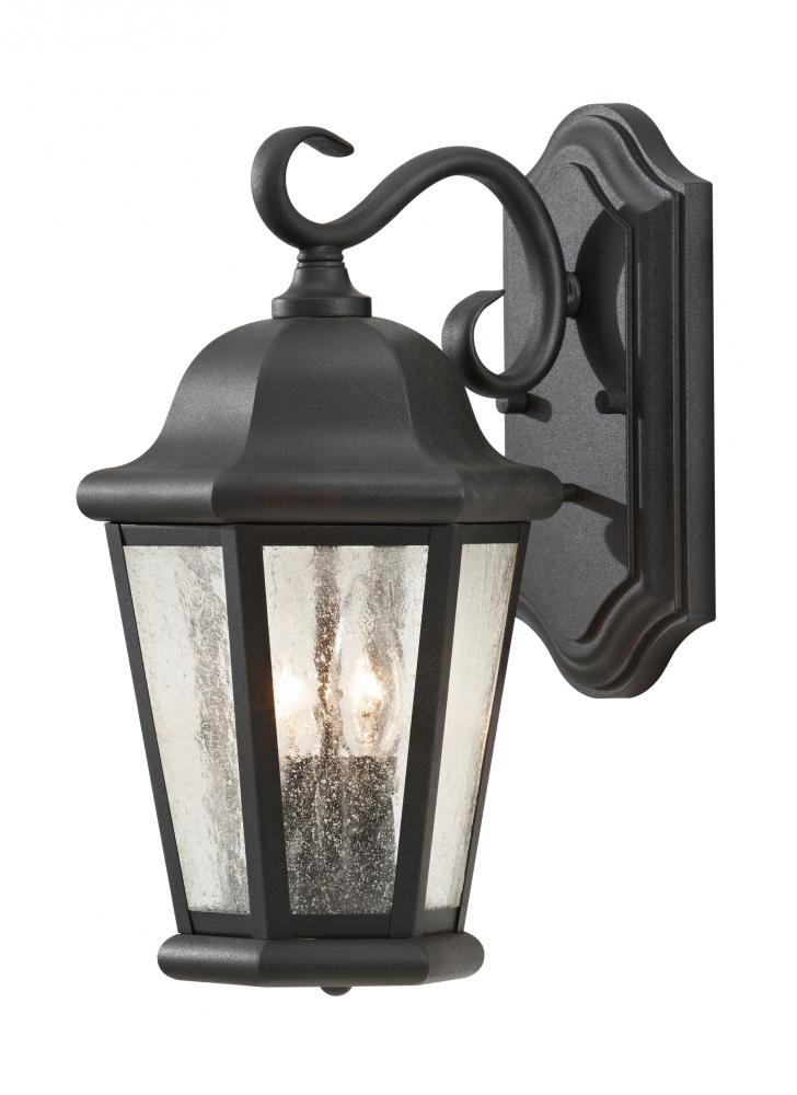 Martinsville traditional 2-light outdoor exterior medium wall lantern sconce in black finish with cl
