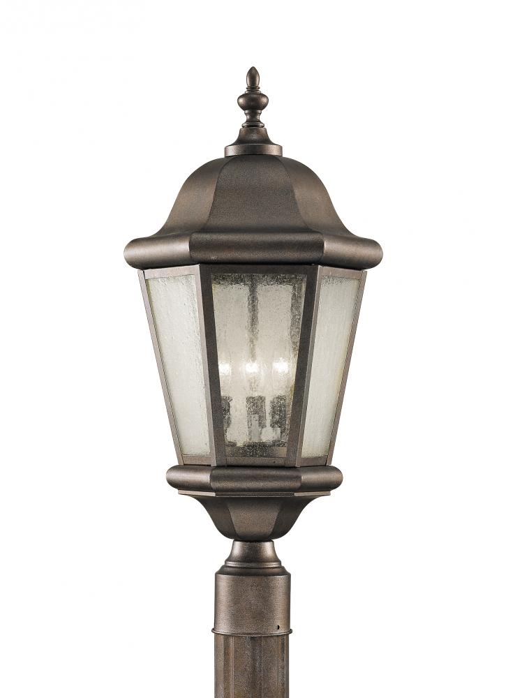 Martinsville traditional 3-light outdoor exterior post lantern in corinthian bronze finish with clea