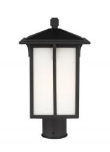 Generation Lighting 8252701-12 - Tomek modern 1-light outdoor exterior post lantern in black finish with etched white glass panels