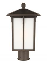 Generation Lighting 8252701-71 - Tomek modern 1-light outdoor exterior post lantern in antique bronze finish with etched white glass