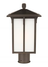 Generation Lighting 8252701-71 - Tomek modern 1-light outdoor exterior post lantern in antique bronze finish with etched white glass