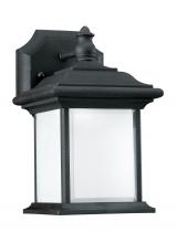 Generation Lighting 89101EN3-12 - Wynfield traditional 1-light LED outdoor exterior wall lantern sconce in black finish with frosted g