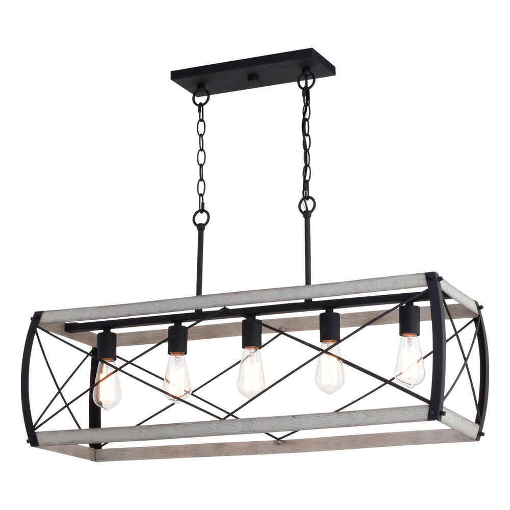 Montclare 35-in. 5 Light Linear Chandelier Textured Black and White Ash