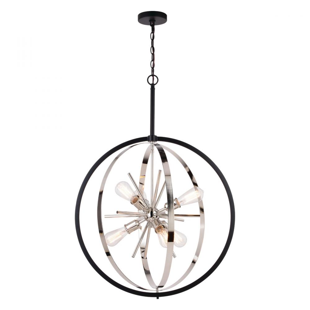 Estelle 26.75 in. 6 Light Orb Pendant Polished Nickel and Matte Black