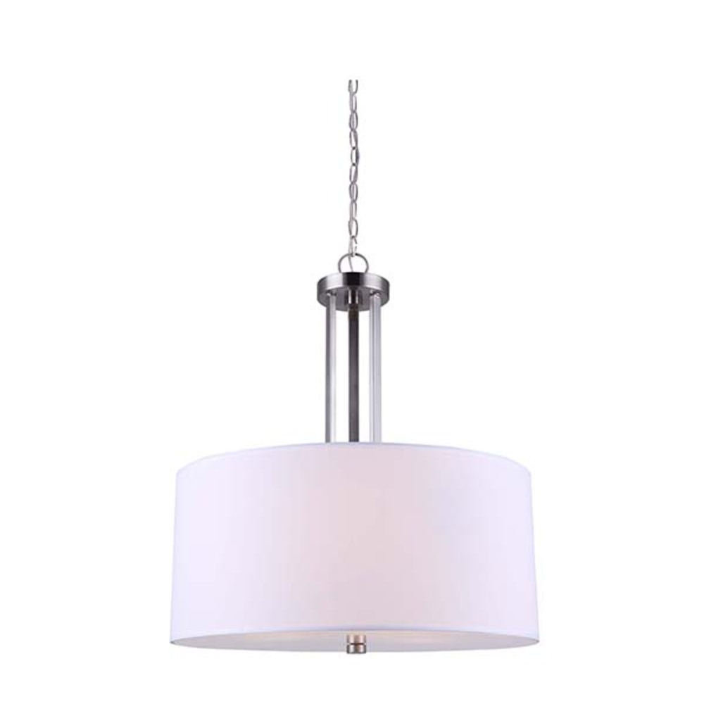 River, 3 Lt Chain Chandelier, White Fabric Shade + Frost Diffuser, 100W Type A, 18" x 21"