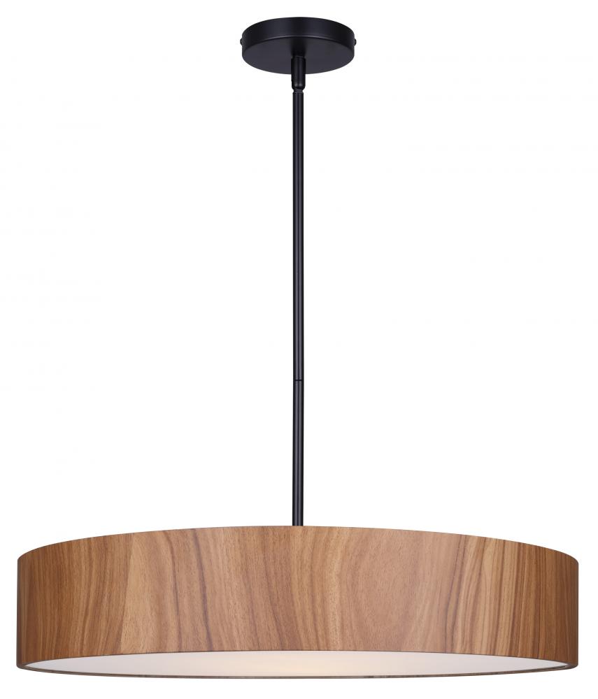 Dexter 60-Watt 4 Light Matte Black Contemporary Pendant with Wood Faux Wood Shade