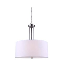 Canarm ICH578A03BN18 - River, 3 Lt Chain Chandelier, White Fabric Shade + Frost Diffuser, 100W Type A, 18" x 21"