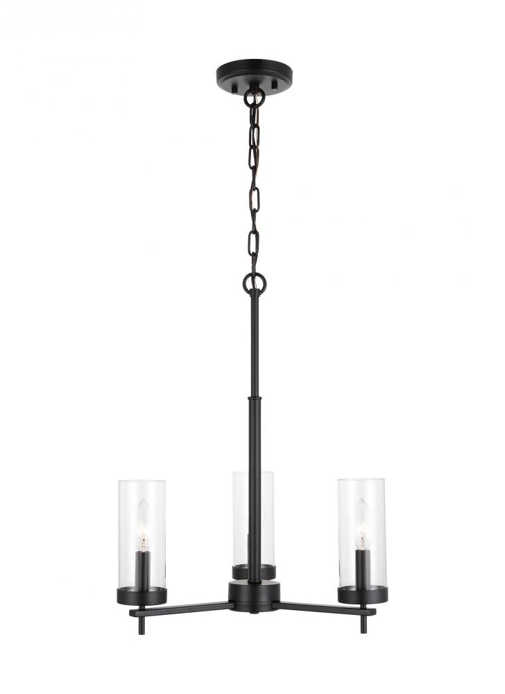 Zire dimmable indoor 3-light chandelier in a midnight black finish with clear glass shades