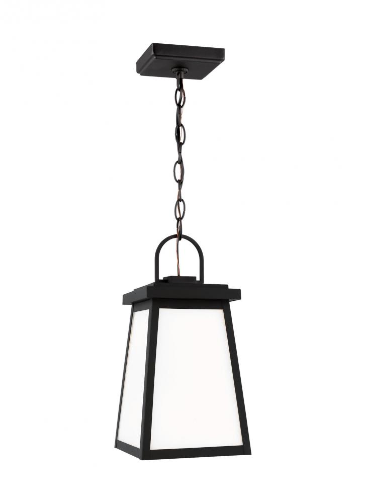 Founders modern 1-light LED outdoor exterior ceiling hanging pendant in black finish with clear glas