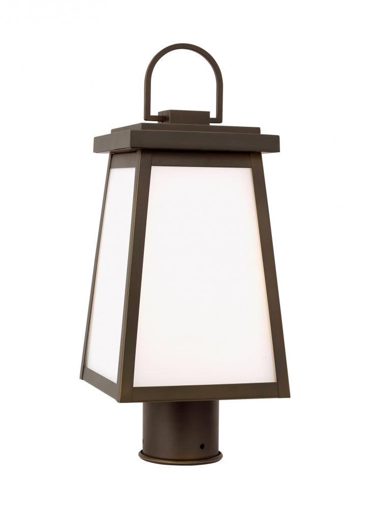 Founders modern 1-light LED outdoor exterior post lantern in antique bronze finish with clear glass