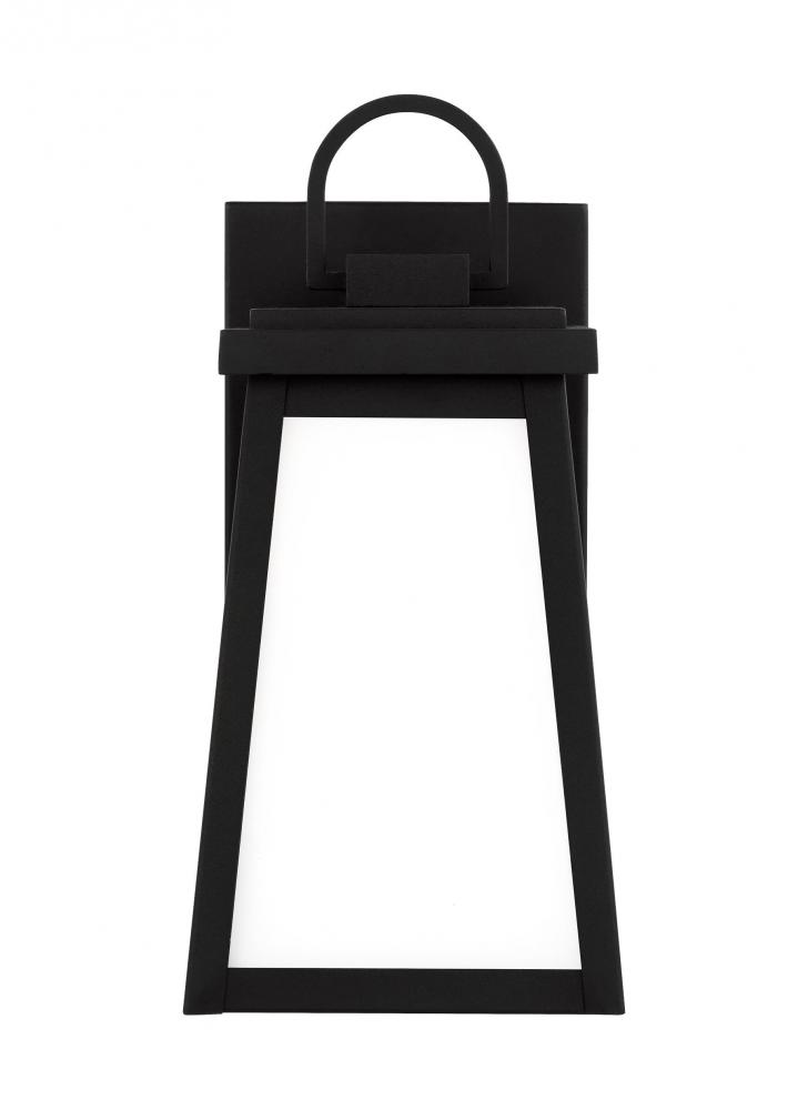 Founders modern 1-light LED outdoor exterior small wall lantern sconce in black finish with clear gl