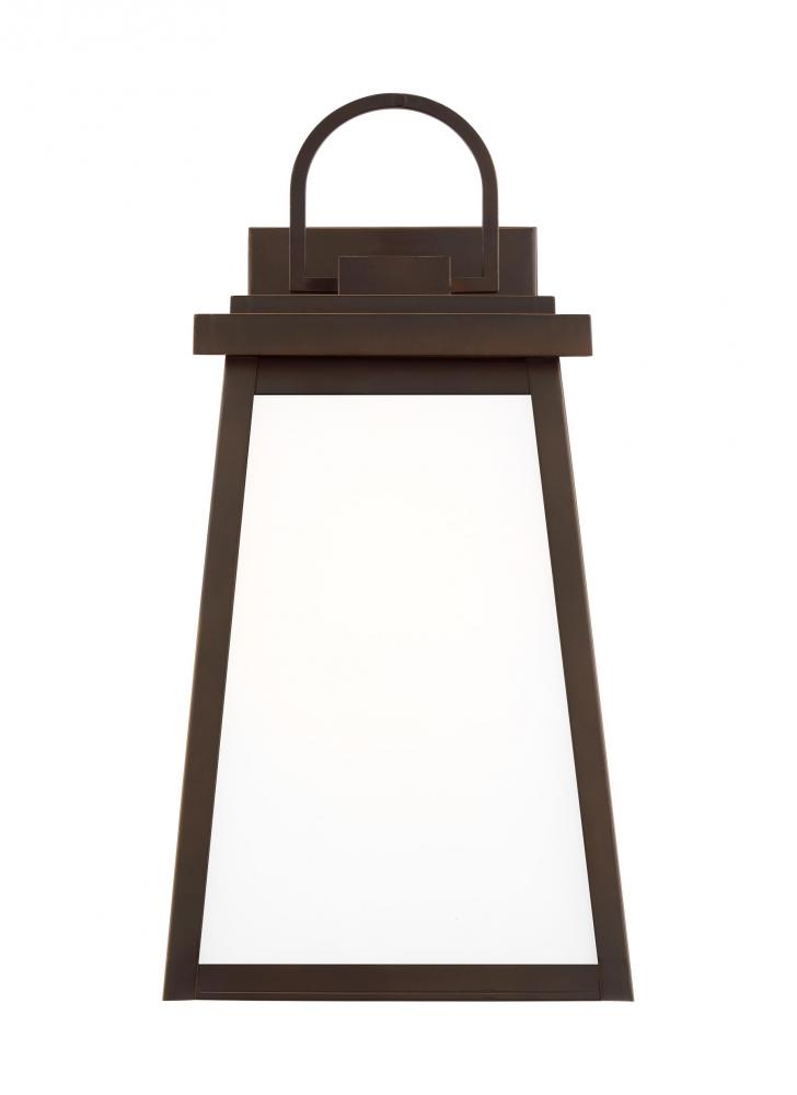 Founders modern 1-light LED outdoor exterior medium wall lantern sconce in antique bronze finish wit