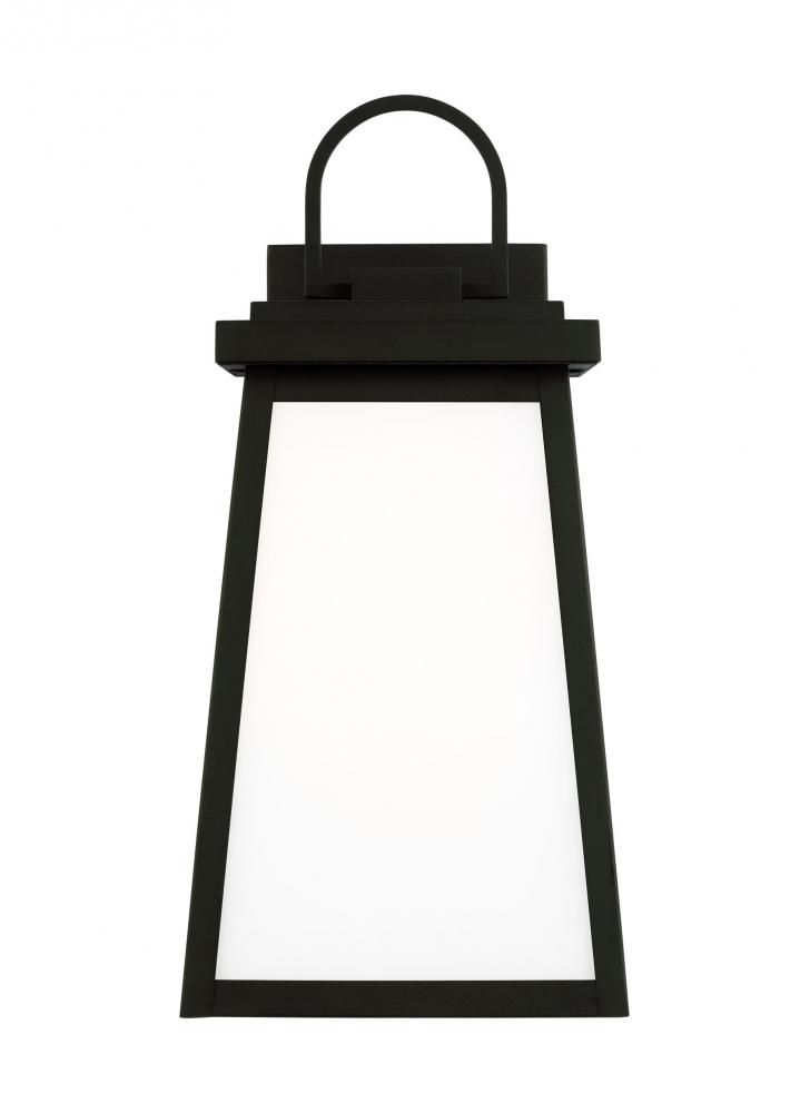 Founders modern 1-light LED outdoor exterior large wall lantern sconce in black finish with clear gl