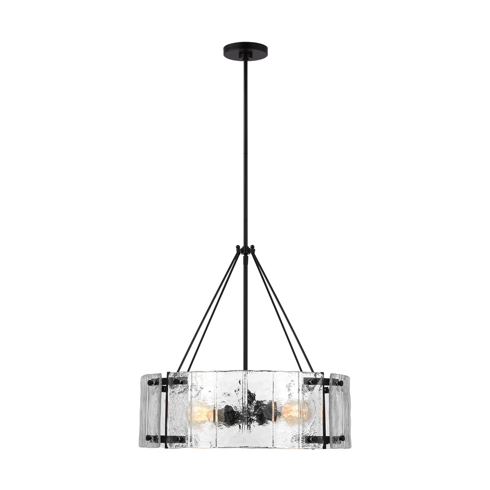 Calvert transitional 4-light indoor dimmable medium ceiling chandelier in aged iron finish with clea