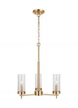 Visual Comfort & Co. Studio Collection 3190303-848 - Zire dimmable indoor 3-light chandelier in a satin brass finish with clear glass shades