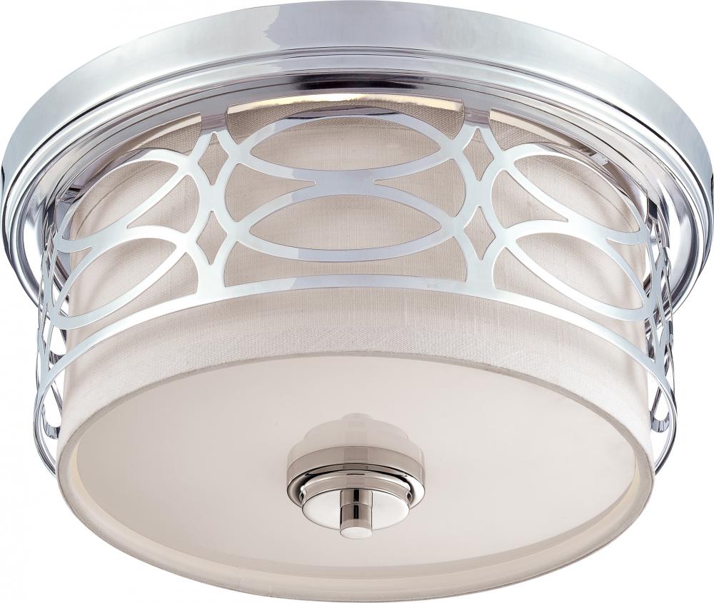 Harlow - 2 Light Flush Dome with Slate Gray Fabric Shade - Polished Nickel Finish