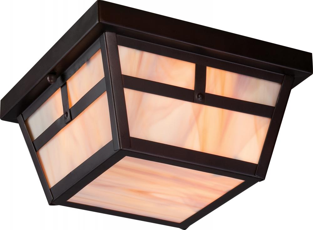 Tanner - 2 Light - Flush with Honey Stained Glass - Claret Bronze Finish