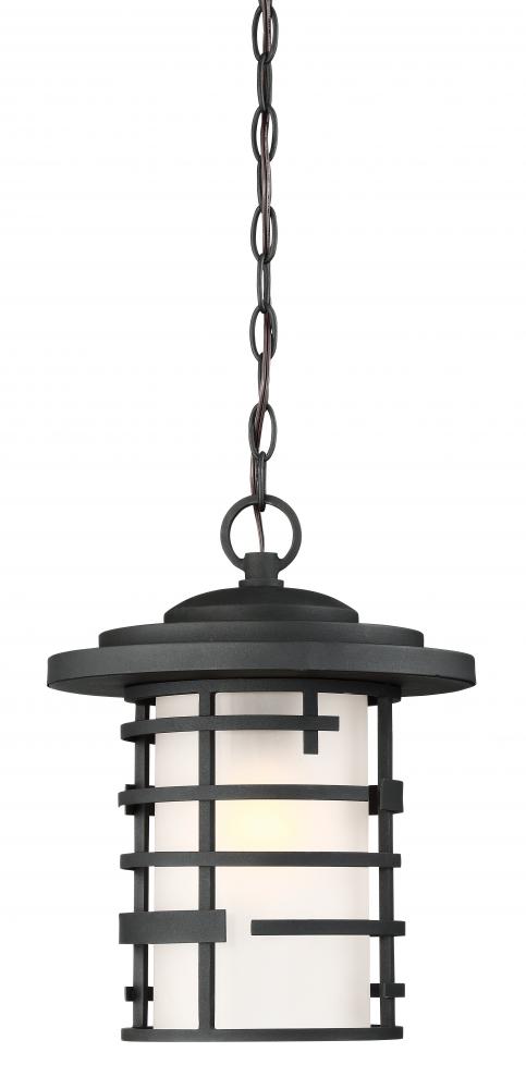 Lansing - 1 Light 14" Hanging Lantern with Etched Glass - Textured Black Finish