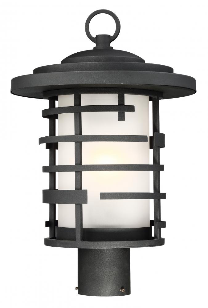 Lansing - 1 Light 17" Post Lantern with Etched Glass - Textured Black Finish