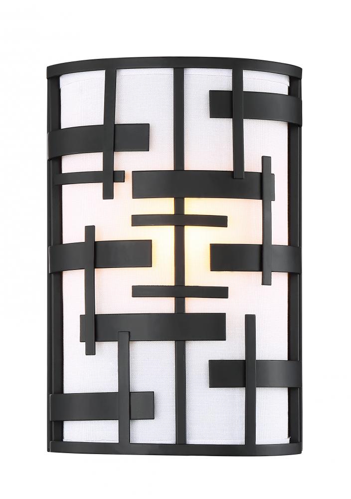 Lansing - 2 Light Wall Sconce with White Fabric Shade - Midnight Bronze Finish