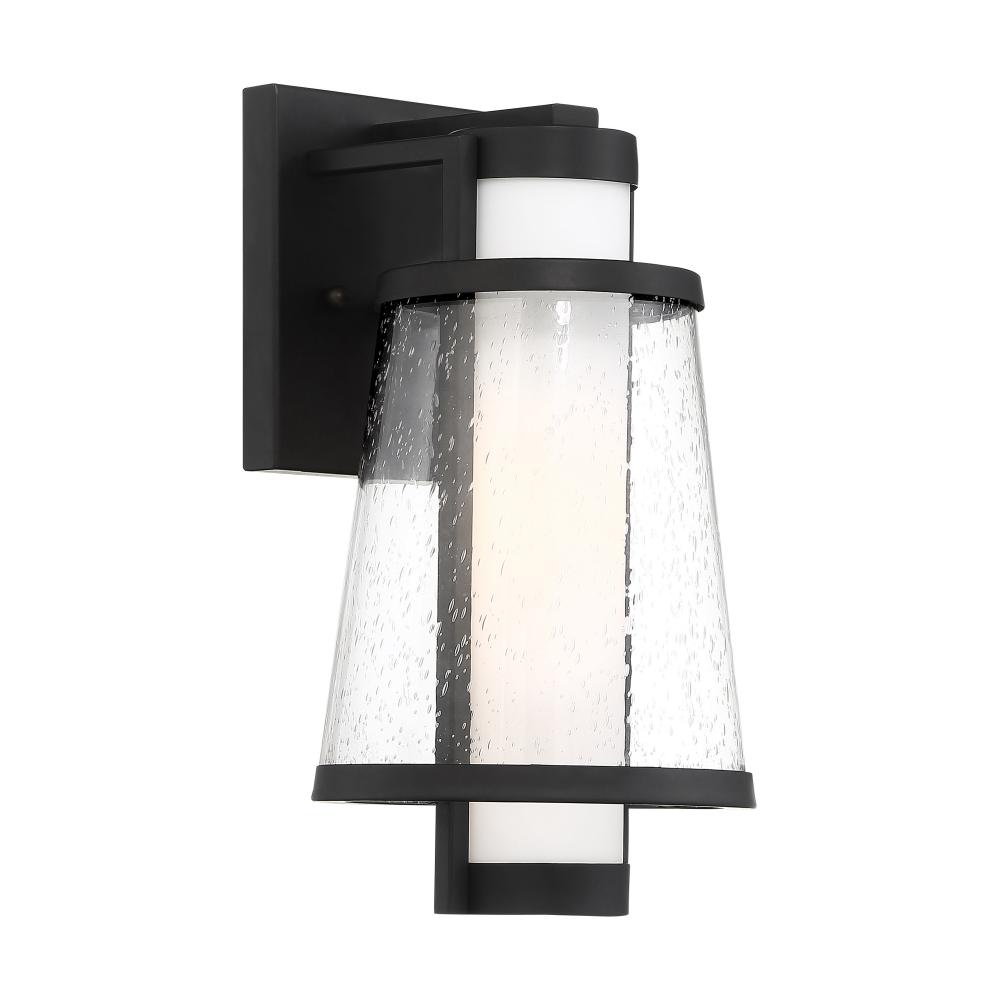 Anau - 1 Light Small Wall Lantern - with Etched Opal and Clear Glass - Matte Black Finish