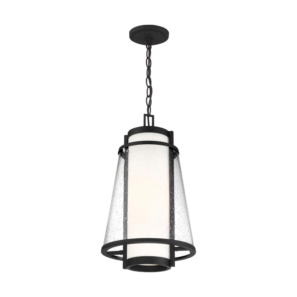 Anau - 1 Light Hanging Lantern - with Etched Opal and Clear Glass - Matte Black Finish