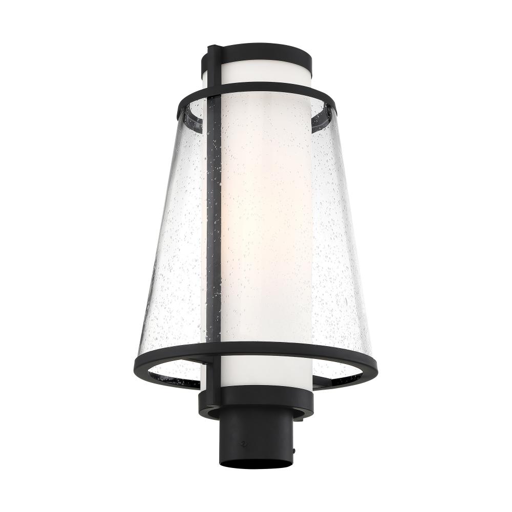 Anau - 1 Light Post Lantern - with Etched Opal and Clear Glass - Matte Black Finish
