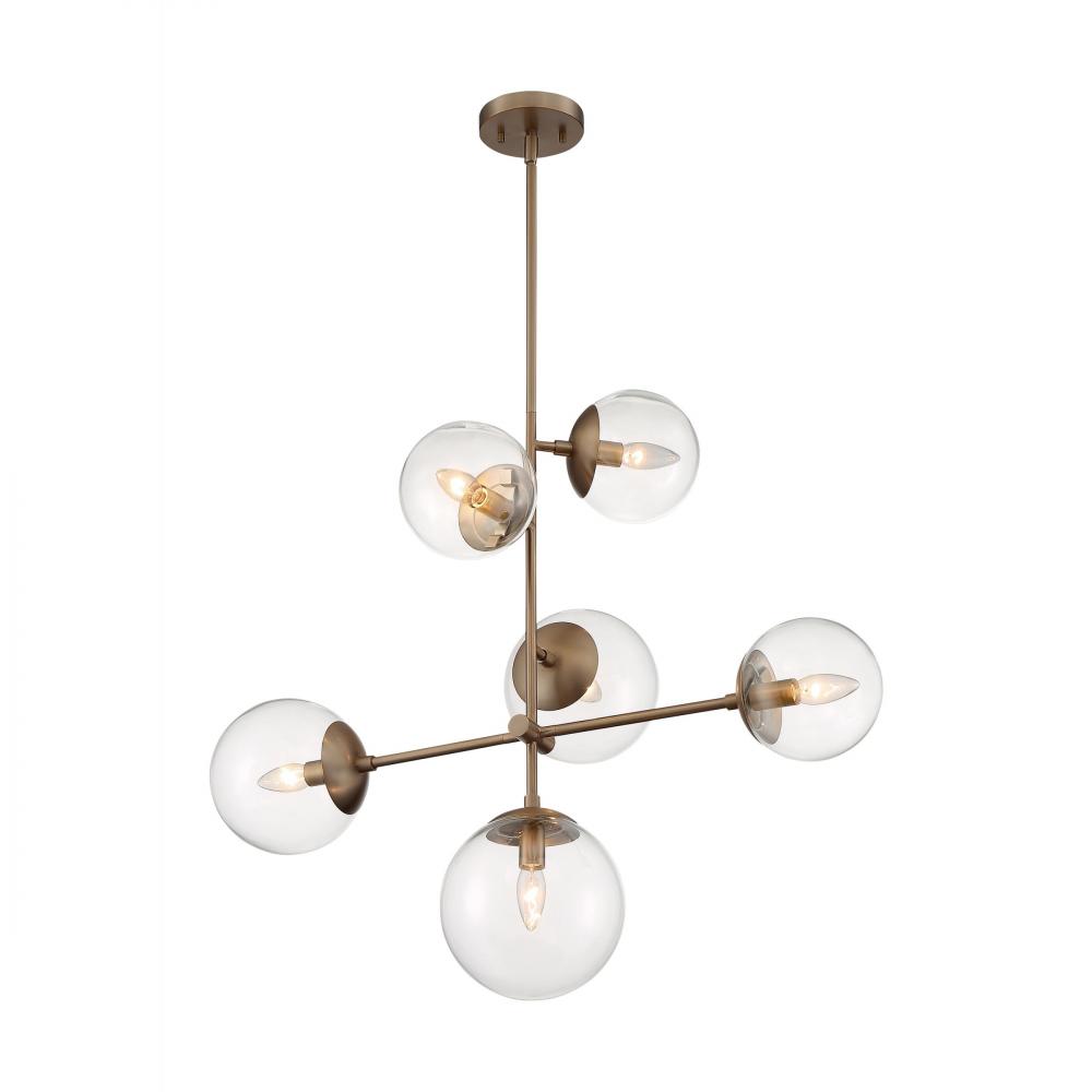 Sky - 6 Light Pendant with Clear Glass - Burnished Brass Finish