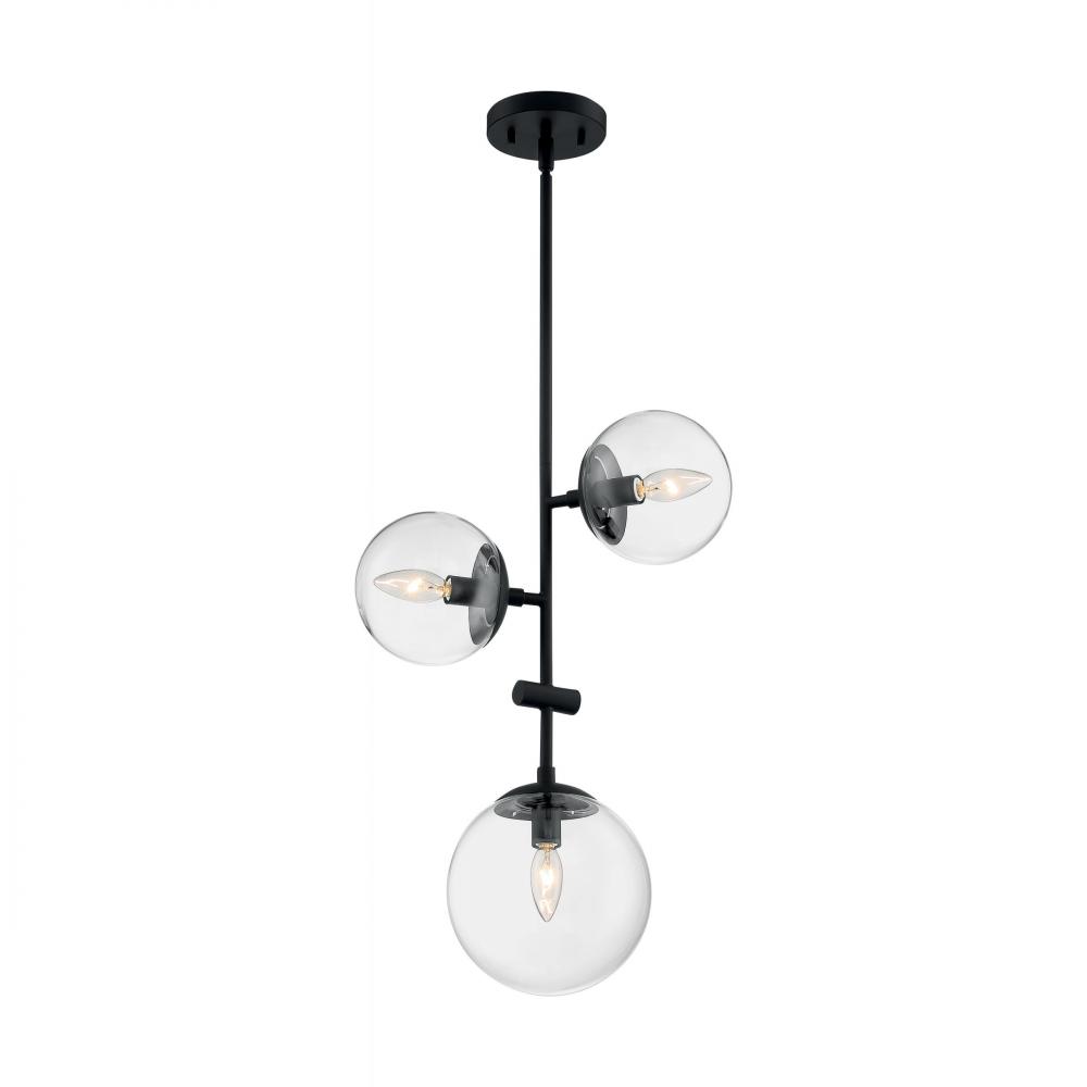 Sky - 3 Light Pendant with Clear Glass - Matte Black Finish